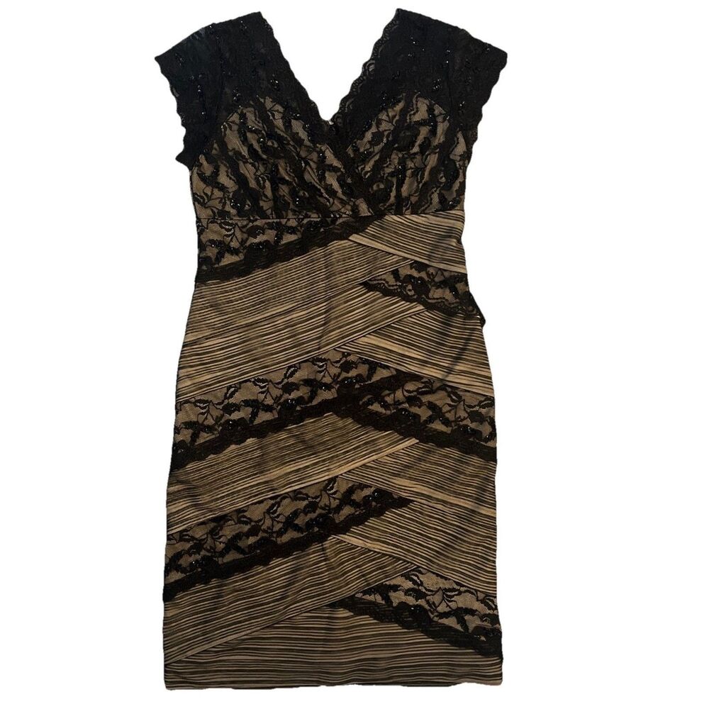 Marina Black Lace Embellish Tier Cocktail Little Black Dress Knee Length Sz 10